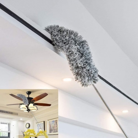 Set pamatuf pentru praf cu maner telescopic extensibil, 3 capete din microfibra lavabila, flexibil, pentru mobilier, tavan, aer conditionat si spatii greu accesibile, gri, 83-250 cm [1]