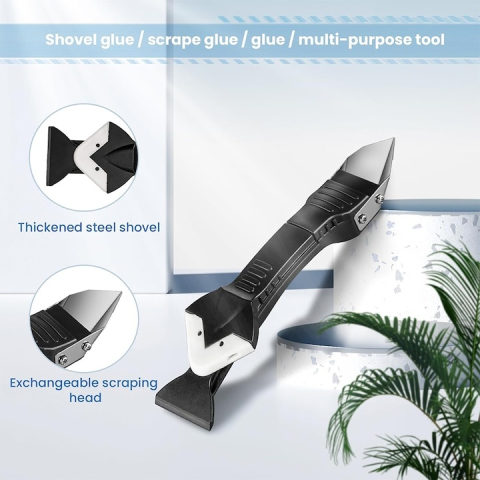 Racleta pentru indepartare silicon, multifunctionala, 5 capete interschimbabile, plastic/otel inoxidabil, 18.5 x 4 cm, negru [10]