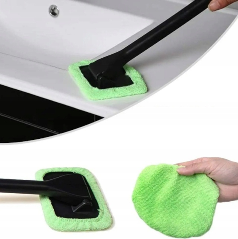 Stergator auto pentru parbriz, geamuri, din microfibra si plastic, laveta detasabila, maner ergonomic, verde [3]