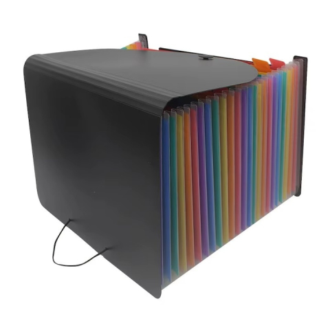 Mapa pentru documente A4 cu 25 compartimente, organizator portabil cu etichete multicolore, capacitate mare, polipropilena rezistenta, 24 x 33 x 3 cm, negru [3]