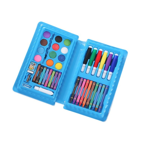 JOCURI ȘI JUCĂRII - Set pentru copii, pictura si desen, tip penar, model elefant, 42 piese, carioci, acuarele, creioane, 24.3 x 13 x 3 cm, albastru