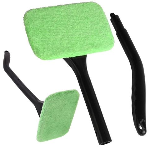 Stergator auto pentru parbriz, geamuri, din microfibra si plastic, laveta detasabila, maner ergonomic, verde [11]