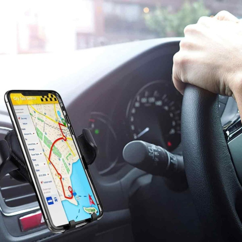 Suport auto pentru telefon, prindere pe grila de ventilatie, universal, negru [2]