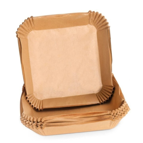 CASA & GRADINA - Set 100 hartii de copt pentru air fryer, cuptor, antiaderente, rezistenta pana la 220°C, patrate, 20 x 20 x 4.5 cm, maro