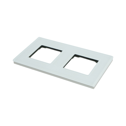 Rama dubla pentru priza si intrerupator, din sticla, alb, 8.6 x 15.7 x 1 cm [2]