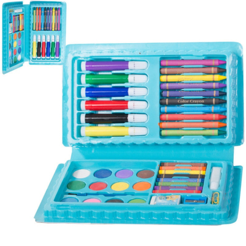 Set pentru copii, pictura si desen, tip penar, model elefant, 42 piese, carioci, acuarele, creioane, 24.3 x 13 x 3 cm, albastru [2]