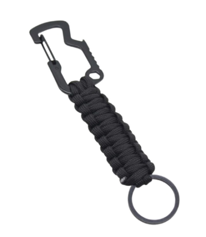 SPORT ȘI ACTIVITĂȚI - Carabina multifunctionala metalica cu snur paracord si inel pentru chei, 15 cm, negru, prindere sigura si utilizare zilnica