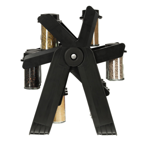 Suport pentru condimente, 18 recipiente sticla, rotativ, 26 x 22.5 x 34.5 cm, plastic, negru [6]