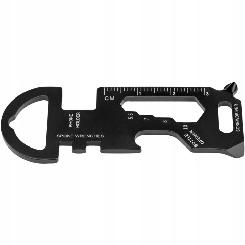 Breloc multifunctional din otel inoxidabil, suport telefon, surubelnita, rigla, desfacator sticle, pentru camping si drumetii, negru, 3 x 7 cm [6]