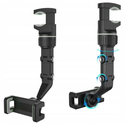 Suport auto pentru telefon, montare pe oglinda retrovizoare, latime reglabila 5-10 cm, rotativ 360°, negru [7]