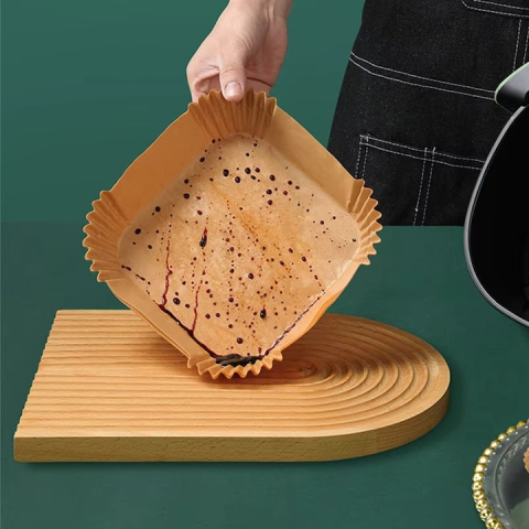 Set 100 hartii de copt pentru air fryer, cuptor, de unica folosinta, antiderapante, forma patrata, 16 x 16 cm, maro [4]