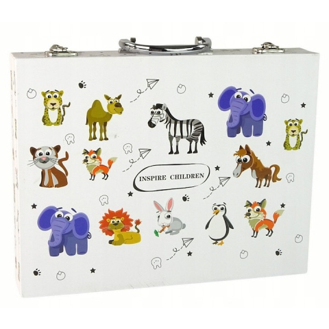 Set de pictura si desen pentru copii, 68 piese, valiza pentru depozitare, carte de colorat, ascutitoare, radiera, markere, pensule, creioane, palete pentru amestecarea culorilor, acuarele, multicolor [9]