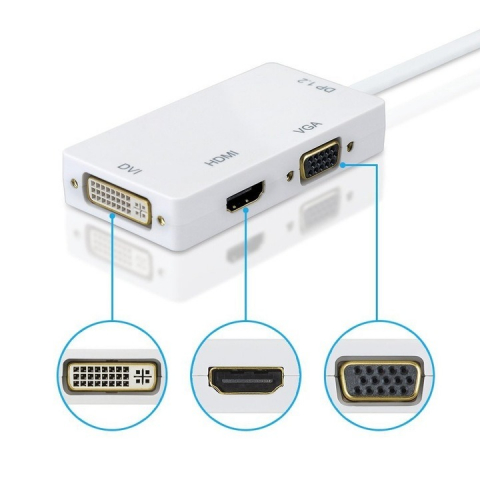 Adaptor hub 3 in 1, MiniDisplayPort la /DVI/VGA/HDMI, pentru TV, laptop, proiector, 27 cm, alb [9]