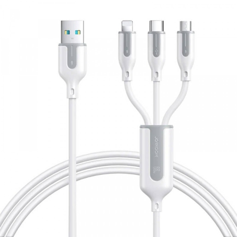 Cabluri USB - Cablu de incarcare si transfer date, 66W 3 in 1, Lightning, USB-C, Micro USB, lungime 1.2 m, alb