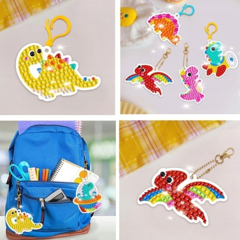 Set brelocuri cu diamante pentru copii, dinozauri, 15 modele, accesorii incluse, multicolor [6]