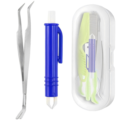 Kit pentru indepartarea capuselor, 7 piese, carlige, pensete, lupa, pieptene, carcasa depozitare [13]