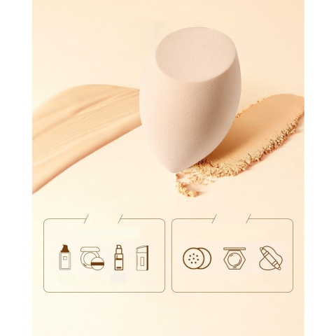 Set bureti machiaj, 3 bucati, forme diferite, tip beauty blender, pentru aplicarea uniforma a fondului de ten si corectorului, bej [5]