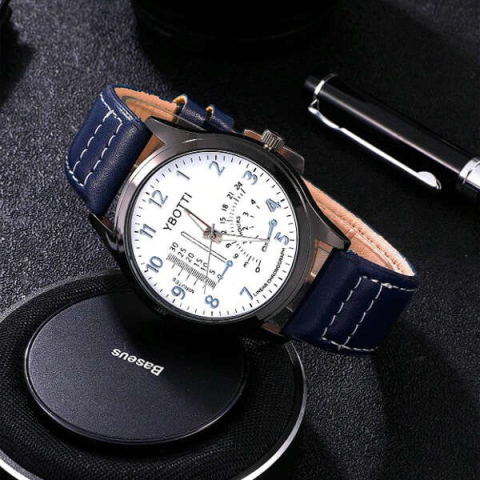 Set bijuterii pentru barbati, ceas, 4 bratari, albastru/negru, cutie inclusa [5]