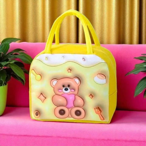 Geanta de pranz pentru copii, termoizolanta, model ursulet, panza Oxford, 23 x 13 x 19 cm, galben [1]