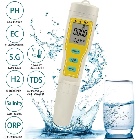 Tester apa, 2 in 1, temperatura si pH, solutii de calibrare incluse, alb/galben [3]