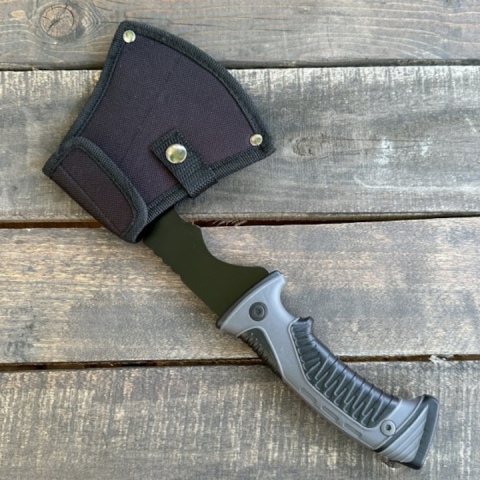 Topor camping, multifunctional, lama otel, maner cauciuc, 30 cm, husa protectie, gri [11]