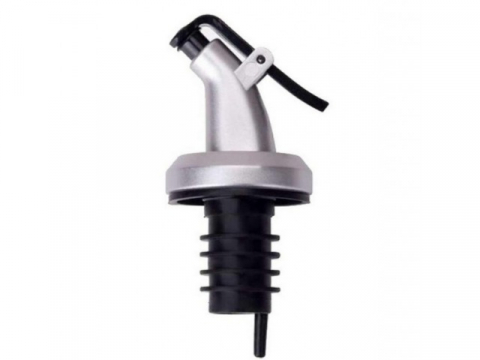 Diverse bucatarie - Dop cu picurator pentru sticle de alcool, otet, ulei, 8.5 x 3 cm, plastic/cauciuc, negru/argintiu