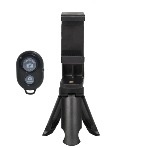 Trepiezi & Diverse - Set mini trepied pentru telefon 8.5 cm cu suport rotativ landscape-portret si telecomanda bluetooth, montura 1/4 inch, ABS negru, prindere telefon 5.5–8 cm