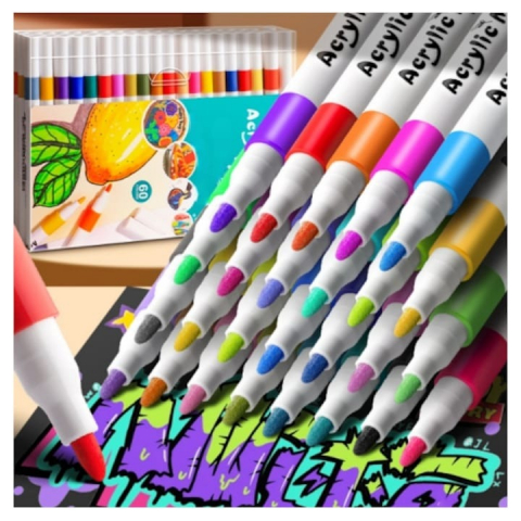 Set 80 markere acrilice, pentru hartie, sticla, piatra, lemn, panza, textile, uscare rapida, multicolor [11]