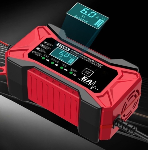 Redresor auto, afisaj LED, 6 A, 12 V, oprire automata, mod iarna/vara, carcasa ABS, negru/rosu, 77 x 55 x 138 mm [4]