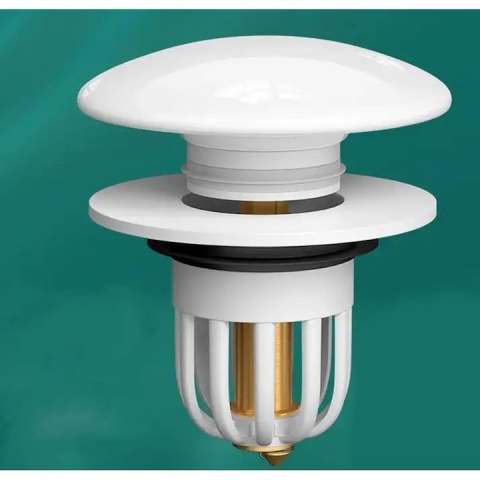 Dop pentru chiuveta, universal, inox, deschidere cu click, diametru exterior 66 mm, alb [4]