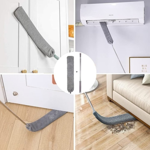 Set pamatuf pentru praf cu maner telescopic extensibil, 3 capete din microfibra lavabila, flexibil, pentru mobilier, tavan, aer conditionat si spatii greu accesibile, gri, 83-250 cm [2]