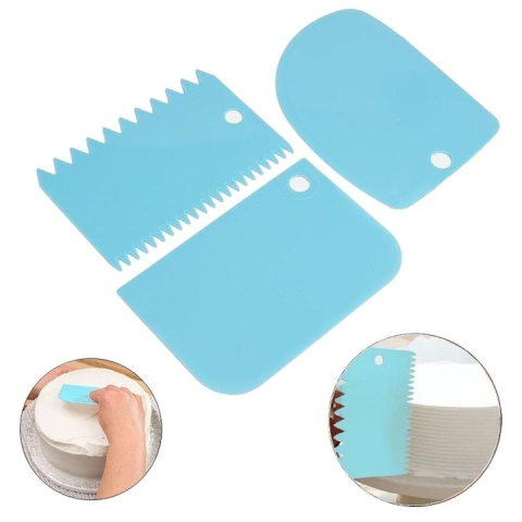 Set 3 spatule pentru decorat si ornat prajituri, torturi, plastic, 12 cm, albastru [4]