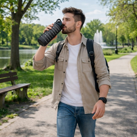 Set 3 sticle de apa, mesaje motivationale, plastic, pai, 2000 ml, 900 ml, 300 ml, fara BPA, negru [5]