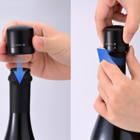 Dop pentru etansare sticla de vin, design rotativ, sistem blocare, silicon, 3.8 x 3.8 cm, reutilizabil, negru [7]