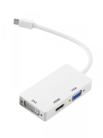 ELECTRONICE - Adaptor hub 3 in 1, MiniDisplayPort la /DVI/VGA/HDMI, pentru TV, laptop, proiector, 27 cm, alb
