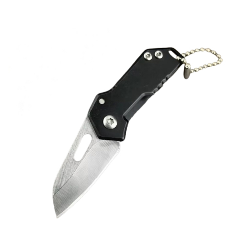 Camping - Cutit pliabil, tip breloc, metal, lama 3.5 cm, negru