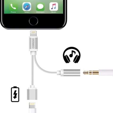 Adaptor 2 in 1 pentru iPhone, casti si incarcator, Lightning/jack 3.5 mm, argintiu [2]