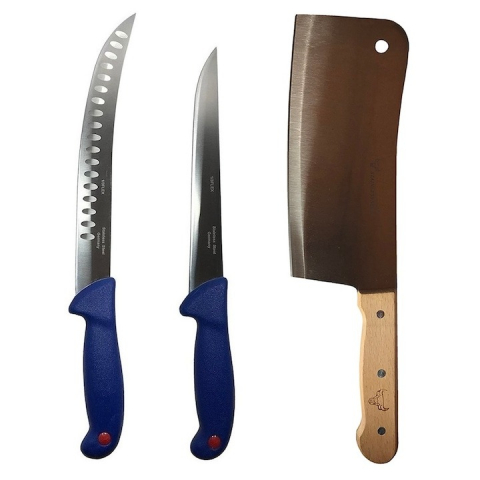 Cutite si tacamuri - Set profesional de macelarie, filetat transat, degresat, feliat, 2 cutite, satar