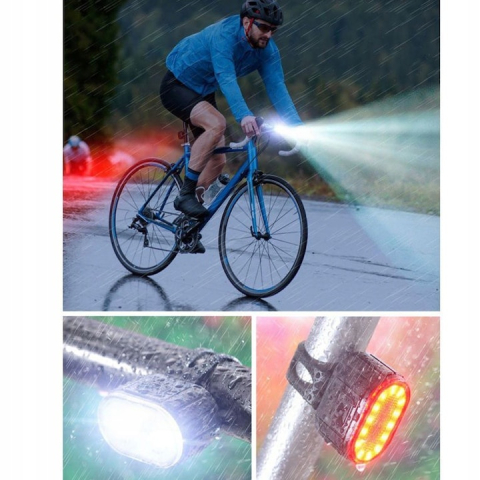 Set 2 lumini LED pentru bicicleta, far si stop, reincarcabile USB, 4 moduri iluminare, protectie IPX4, 4.3 x 2.7 cm [6]