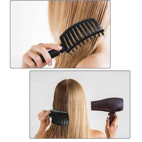 Perie de par, peri de mistret si nylon, curbata, design ergonomic, pentru descurcarea parului, negru, 24.5 x 6.5 cm [9]