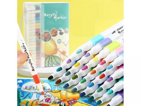 Set 80 markere acrilice, pentru hartie, sticla, piatra, lemn, panza, textile, uscare rapida, multicolor [1]