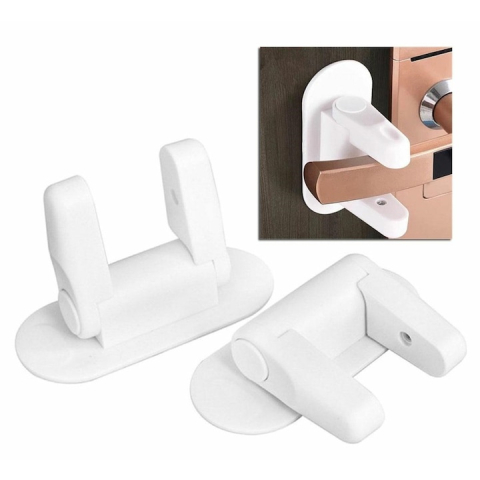 Set 2 bucati sistem de siguranta pentru copii, blocare maner, ABS, autoadeziv, montare pe usi, ferestre, 12 x 5 x 7.5 cm, alb [9]