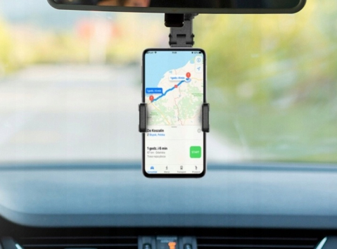 Suport auto pentru telefon, montare pe oglinda retrovizoare, latime reglabila 5-10 cm, rotativ 360°, negru [6]