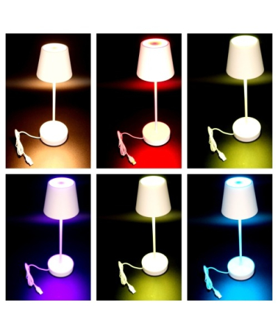 Lampa de masa LED RGB alba cu control tactil, baterie reincarcabila, 8 culori + 18 LED alb cald, IP44, incarcare USB, autonomie pana la 16 ore [3]