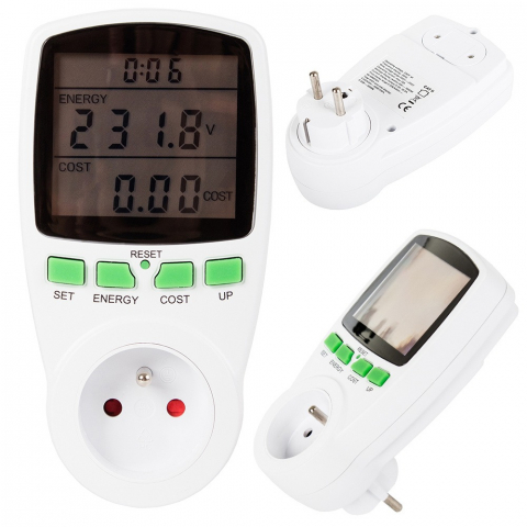 Priza cu contor energie, curent electric, consum, amperaj, tensiune, display LCD, alb [7]