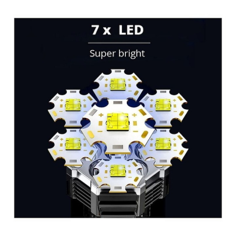 Lanterna portabila, 7 LED-uri, 4 moduri de iluminare, indicator nivel baterie, ABS, rezistenta la apa, negru [4]