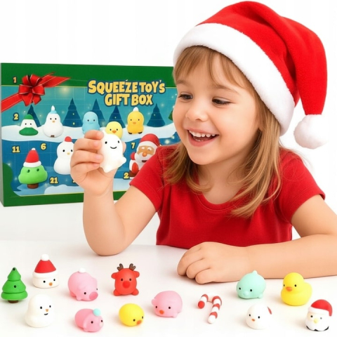 Calendar advent pentru copii, 24 jucarii squishy, antistres, 22.5 x 5 x 31 cm, multicolor [12]
