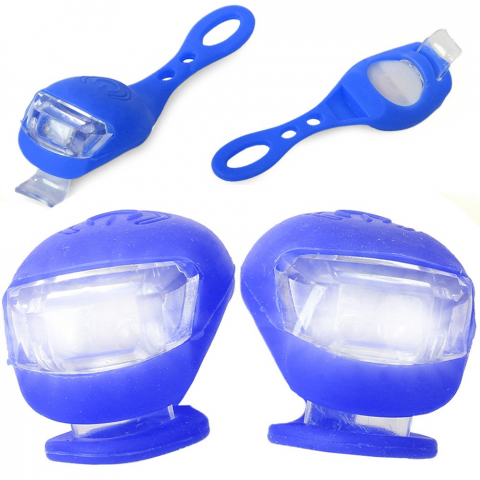 Set 2 lampi silicon pentru bicicleta, cu lumina alba, 3 moduri de luminare, impermeabile, albastru [6]