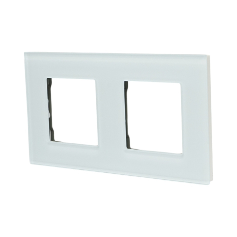 ELECTRONICE - Rama dubla pentru priza si intrerupator, din sticla, alb, 8.6 x 15.7 x 1 cm