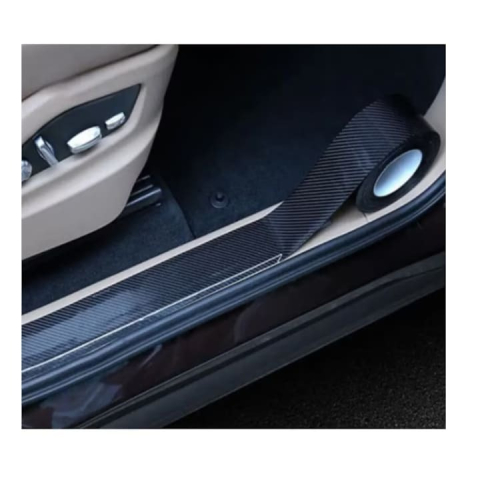 Set 4 benzi de protectie praguri auto, carbon, universal, racleta inclusa, 6.8 x 40/60cm, negru [1]